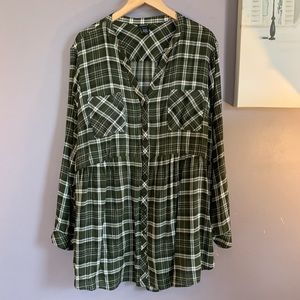 TORRID Sz 4X Olive green plaid Emma Babydoll Tunic